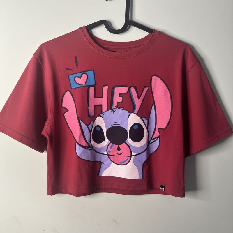 Maroon Disney Stitch Graphic Crop T-Shirt | Casual