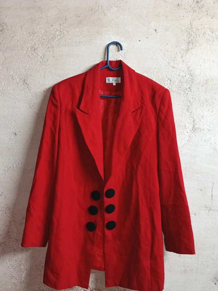 Chic Red Blazer Shrug with Black Buttons