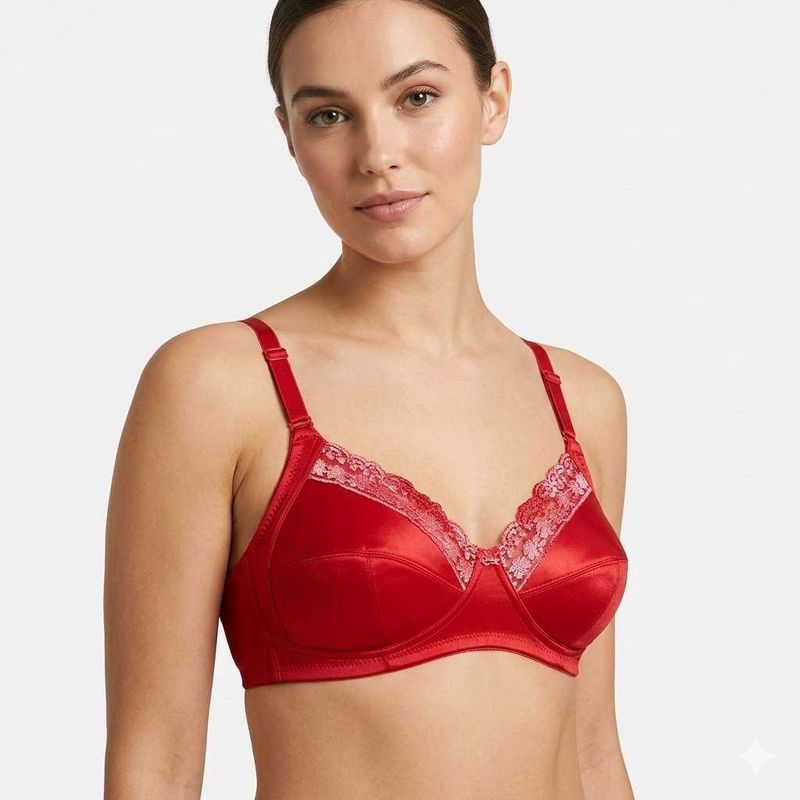 Lace Trimmed Red Satin Bra