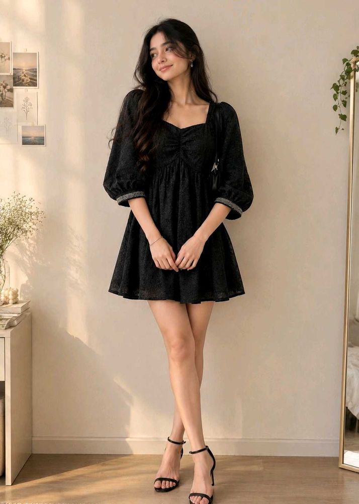 Chic Black Puff Sleeve Mini Dress