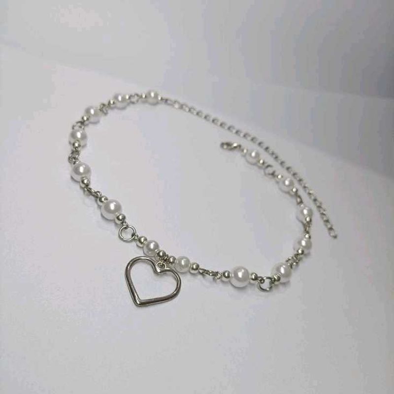 Pearl &amp; Heart Silver Chain Necklace