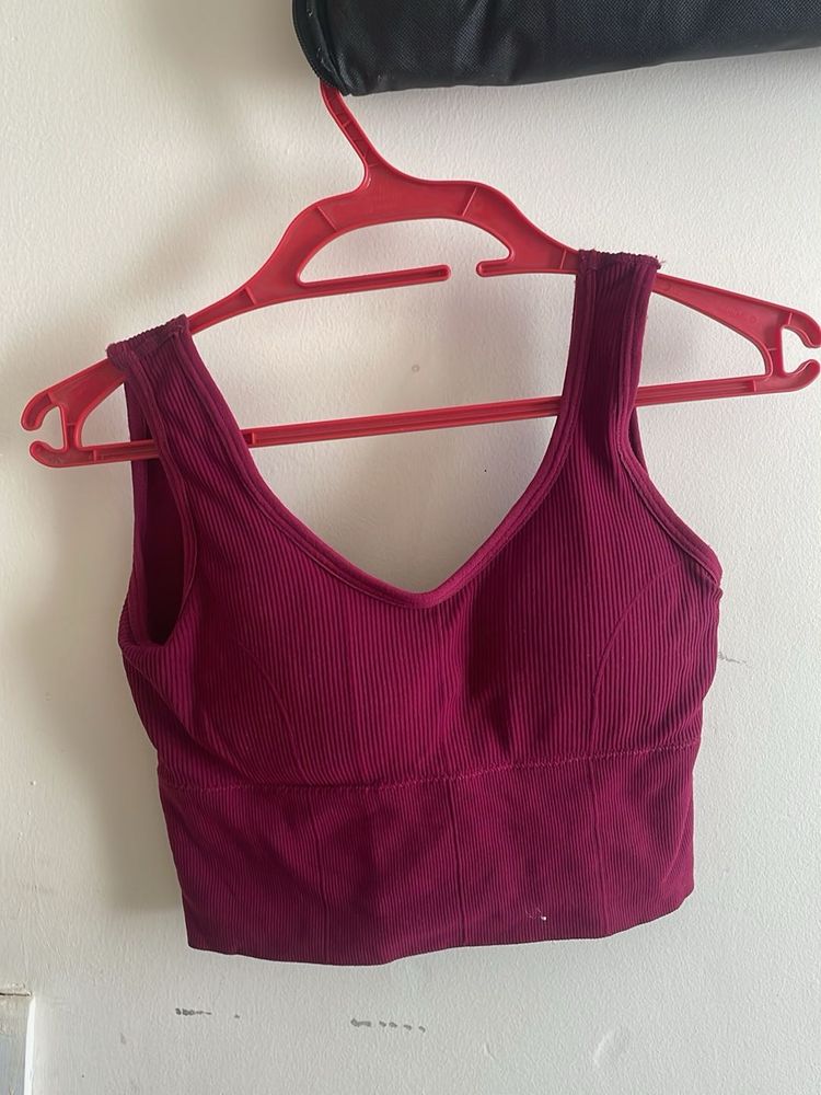 Burgundy Ribbed Cropped Tank