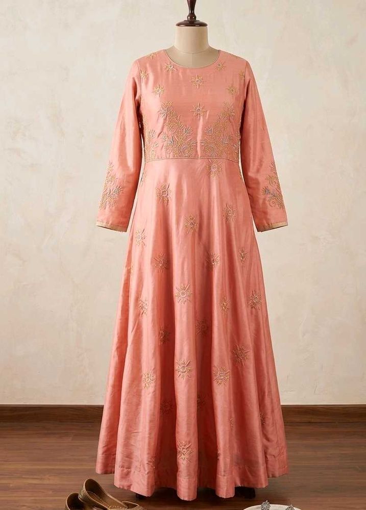 Peach Embroidered Anarkali Gown