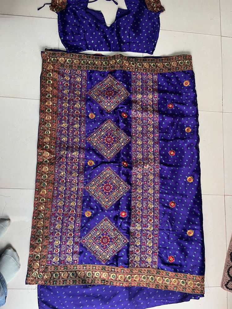 Blue Embroidered Bandhni  Saree with Blouse