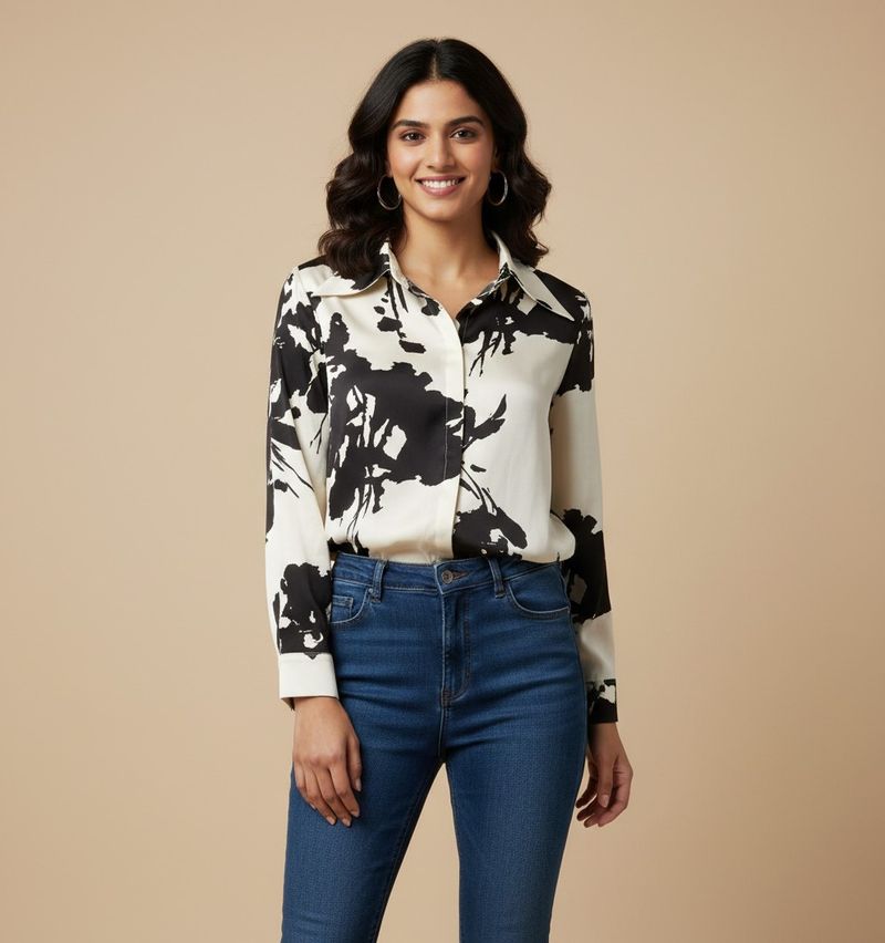 Chic Floral Print Button-Up Blouse