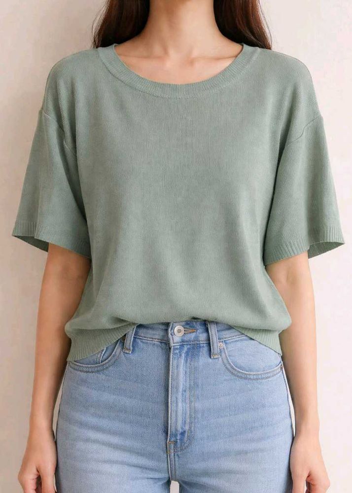 Sage Green Knit T-Shirt .( size - M)