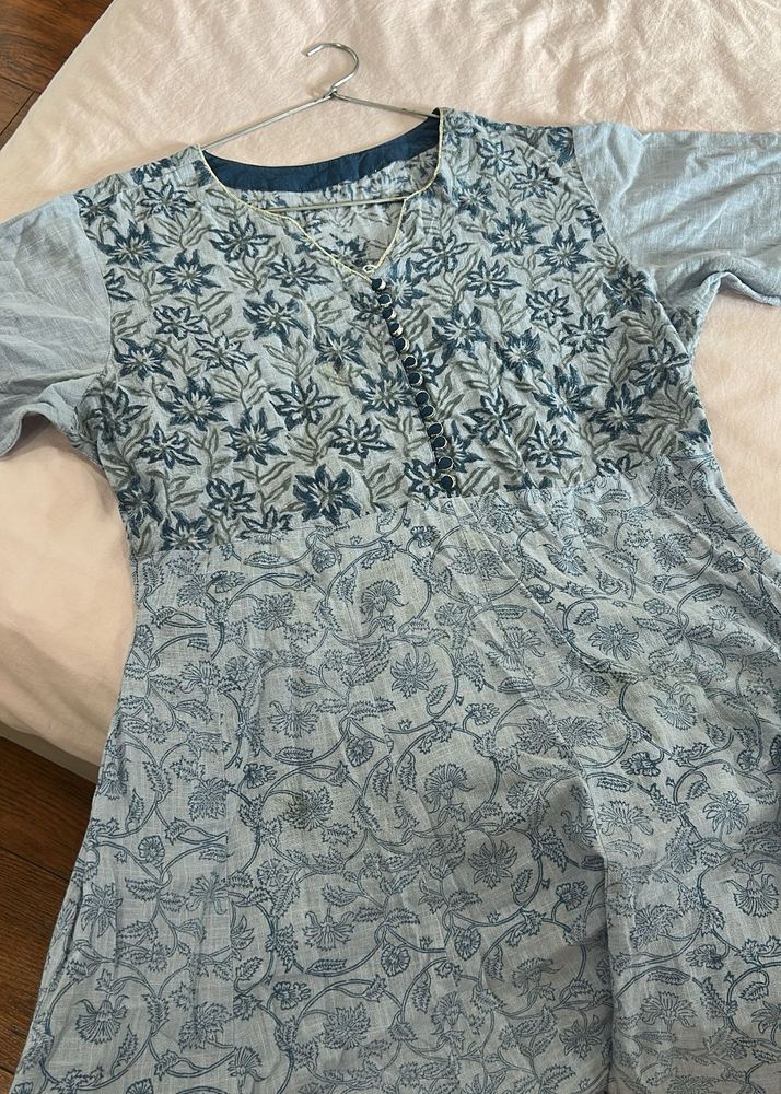 Blue Floral Print Kurta