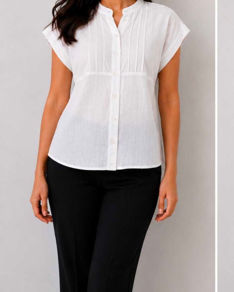 Chic White Pleated Button-Up Blouse