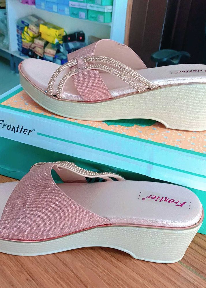 Pink Glitter Platform Slides