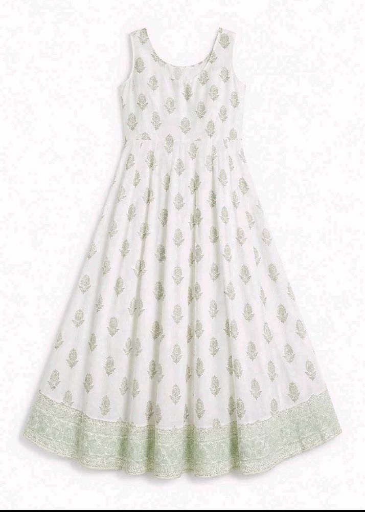 Beautiful White &amp; Green Floral Gown