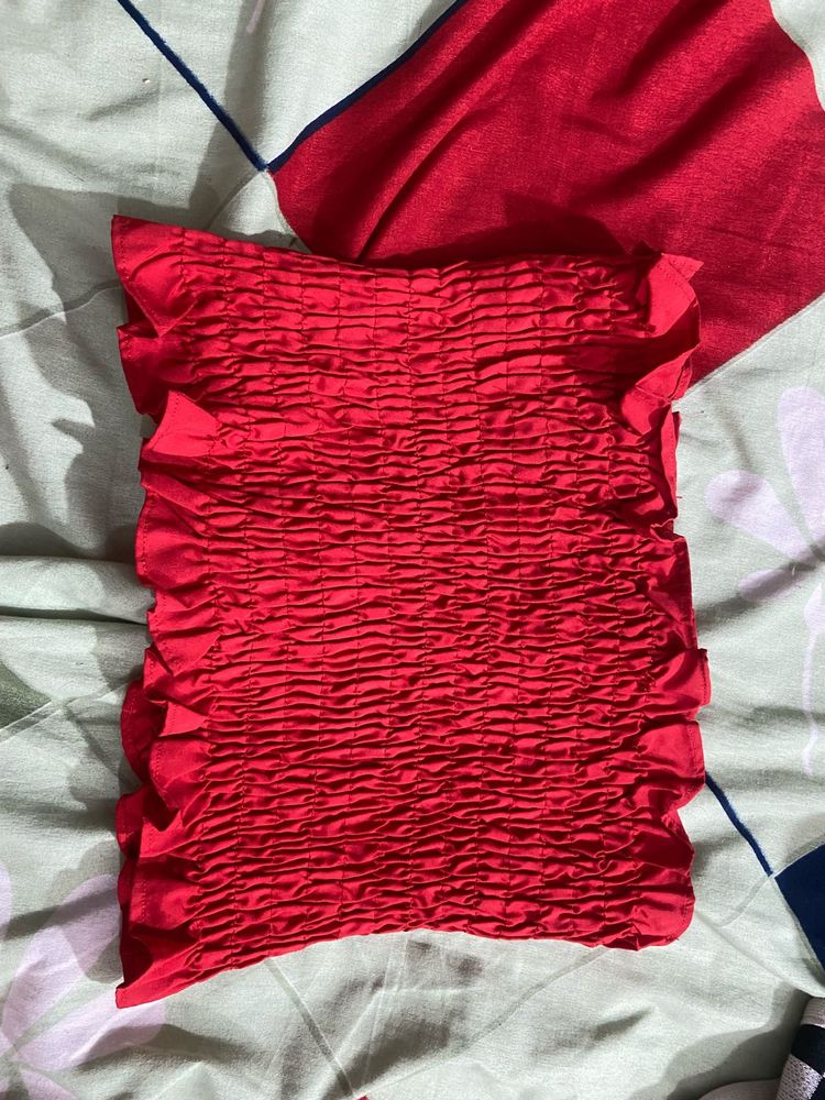 Smocked Red Cropped Top