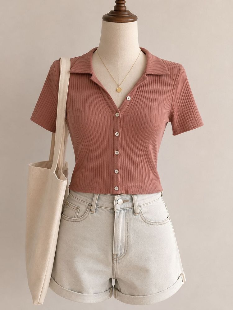 Ribbed Polo Neck Crop Top