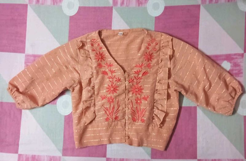Embroidered Ruffle Blouse