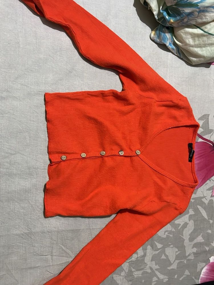 Orange Cropped Cardigan