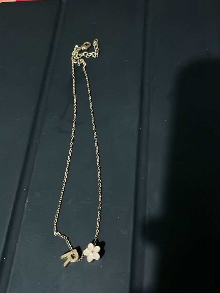 Delicate "R" &amp; Flower Pendant Necklace
