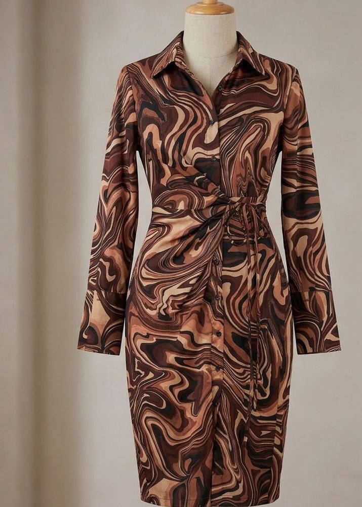 COFFEE SWIRL // Brand New Marble Print Wrap Dress