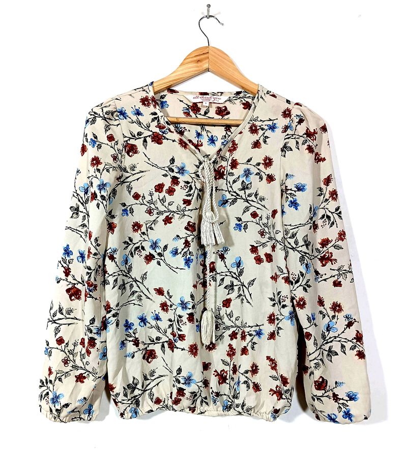 Floral Print Tassel Blouse