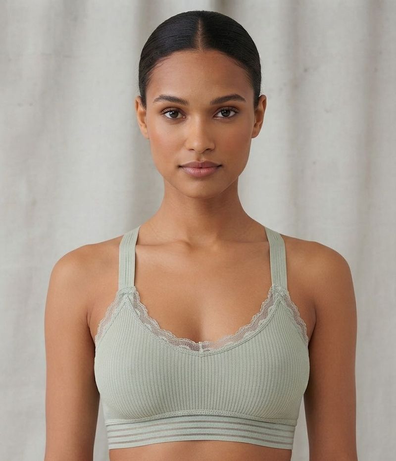 Ribbed Lace Trim Bralette