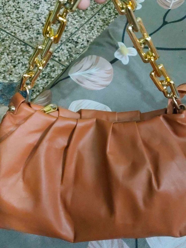 Chic Brown Ruched Handbag