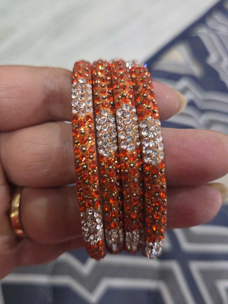 Sparkling Orange &amp; Silver metal bangles