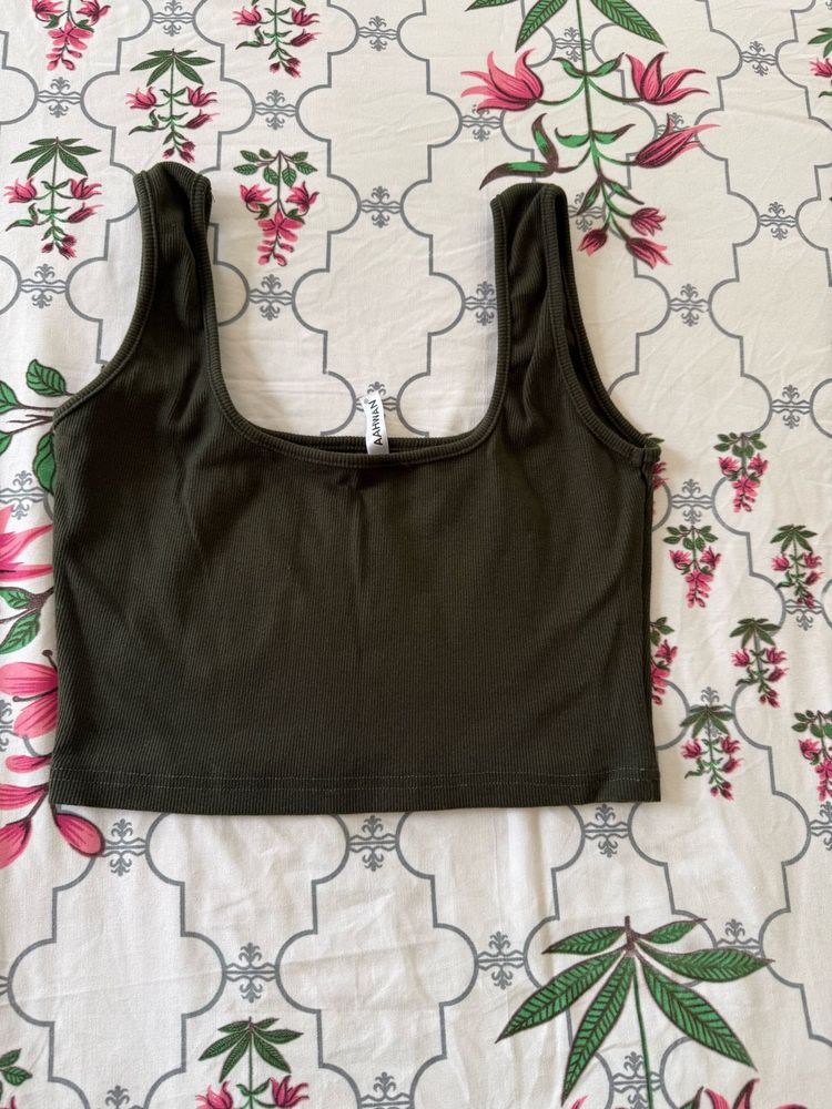 Ribbed Square Neck Crop Tank Top