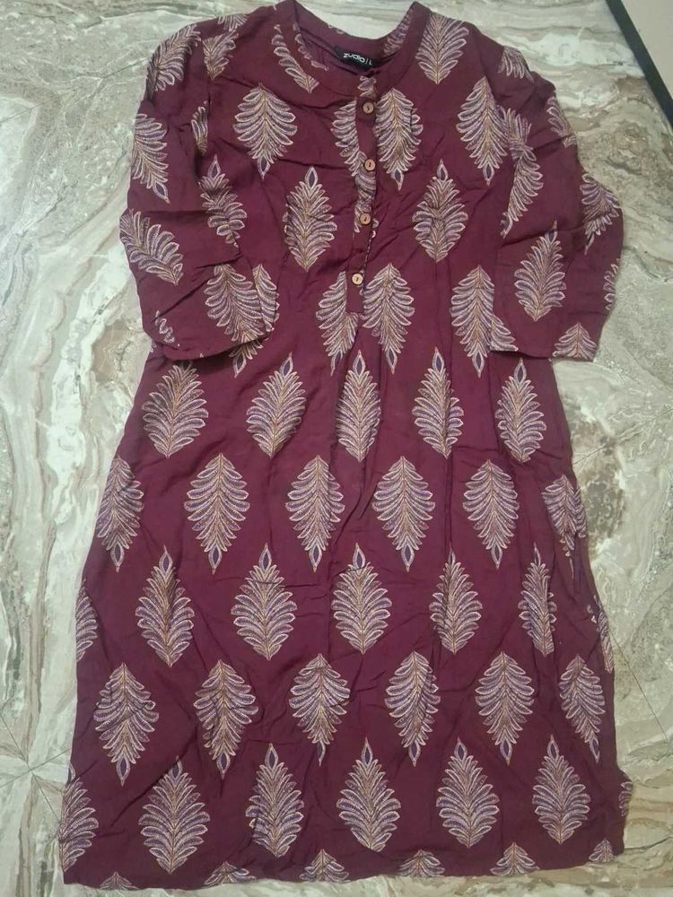 Maroon Printed Kurta