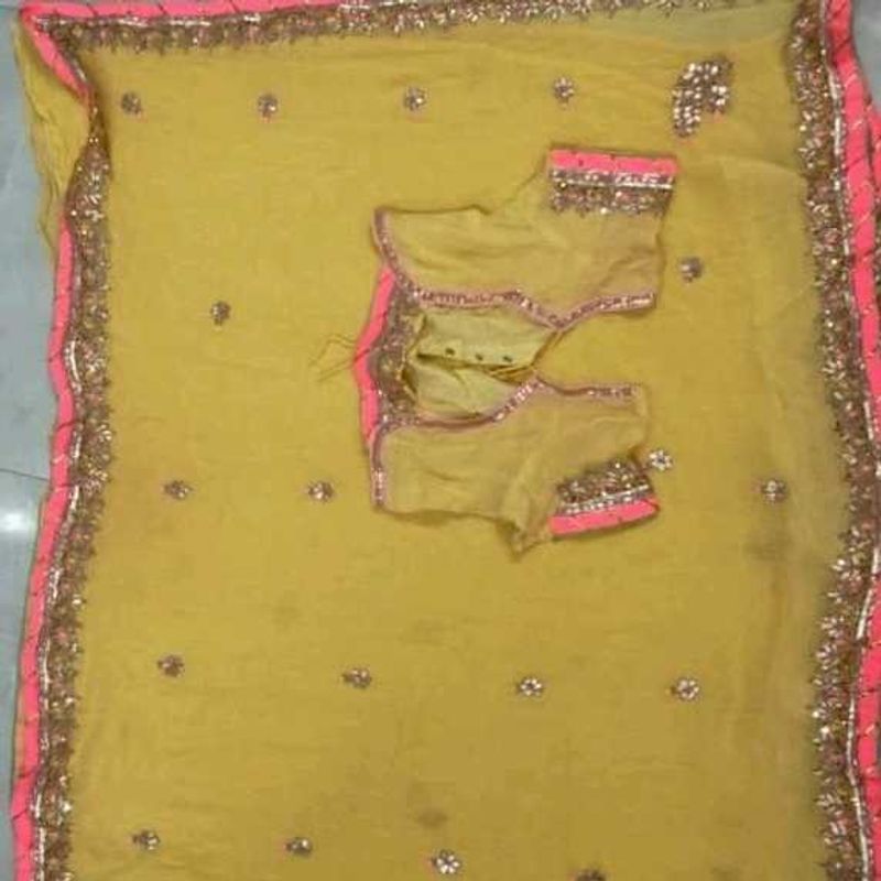 gota Patti Yellow Saree with Embellished Blouse