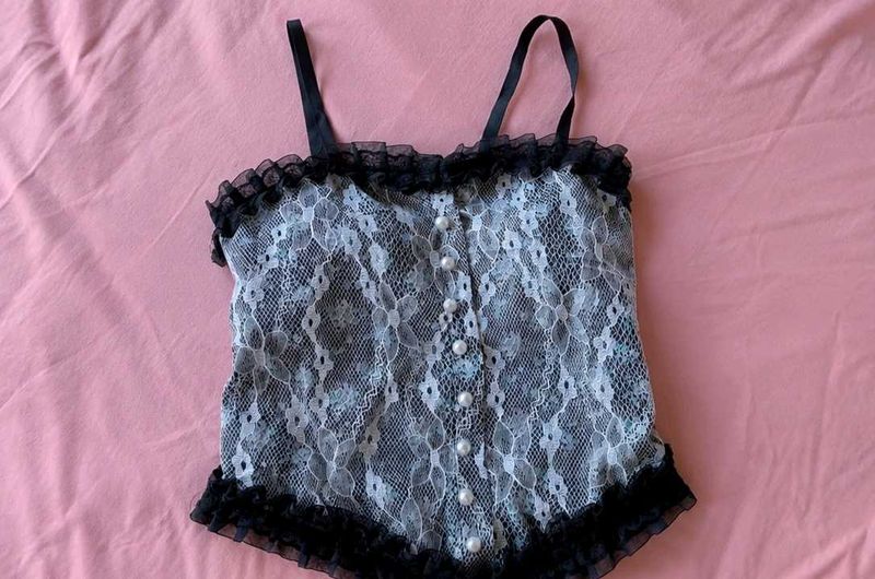 Lace Corset Top with Pearl Details