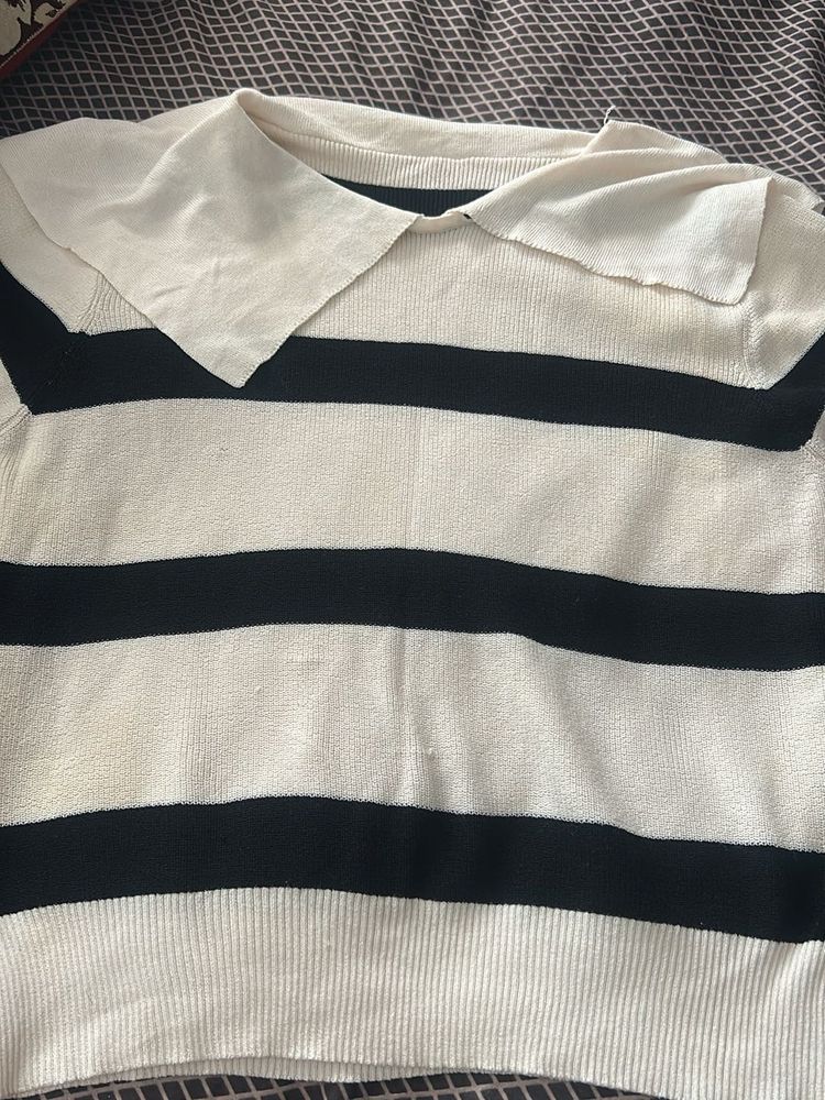 Striped Sweater with Peter Pan Collar