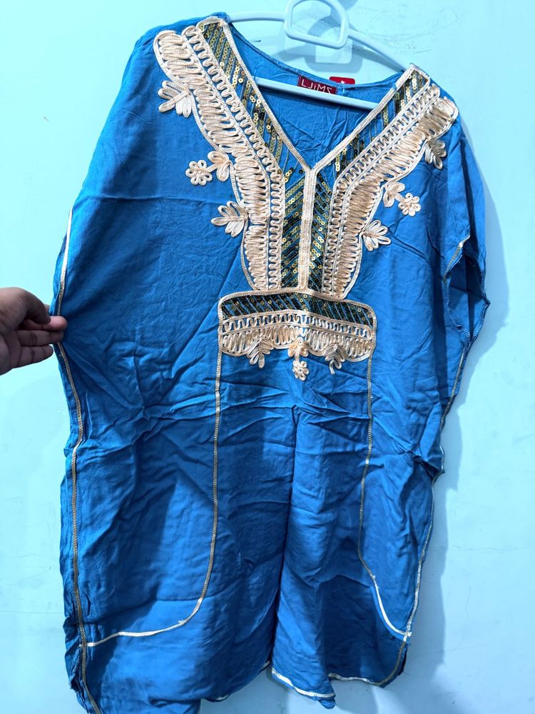 Blue Embellished Kaftan Kurta