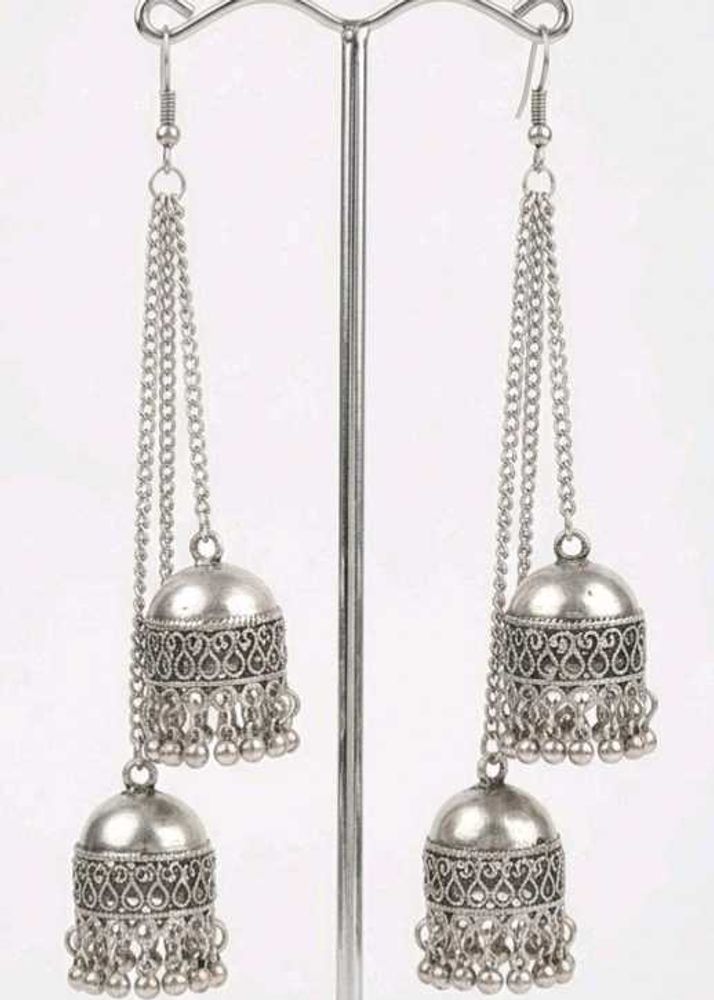 Elegant Silver Tone Jhumka Earrings