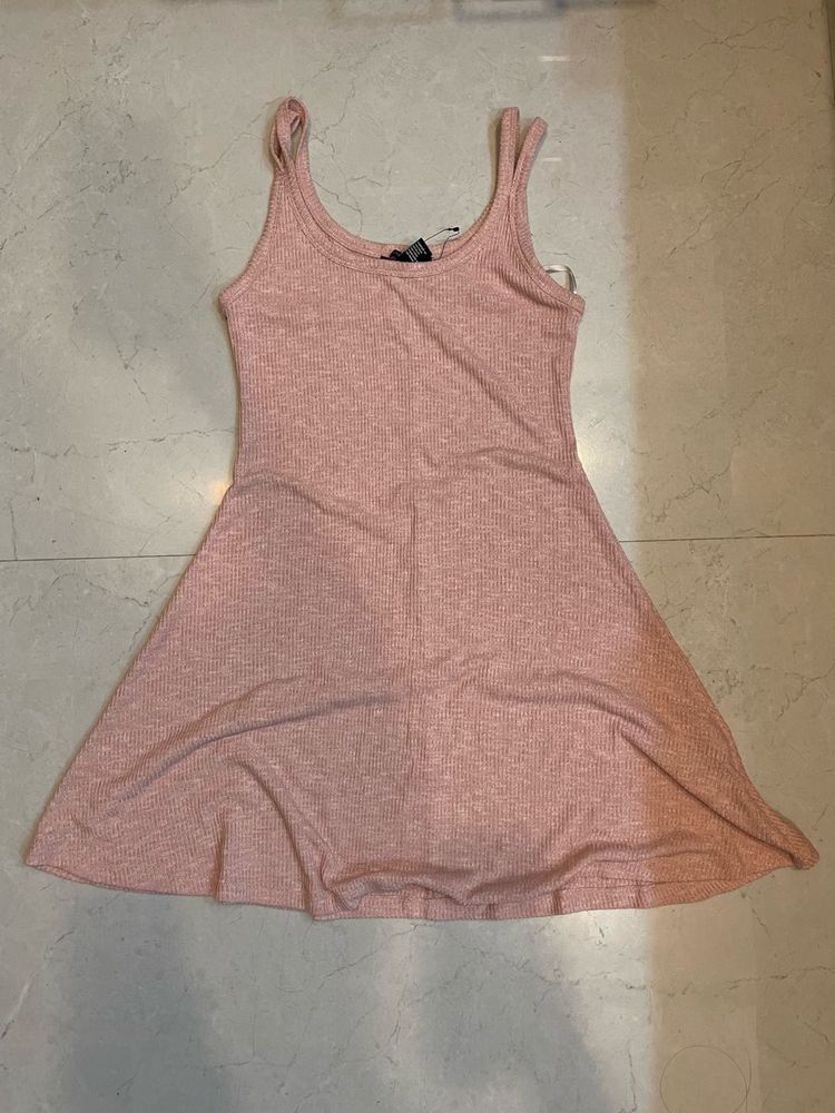 Pink Ribbed Fit &amp; Flare Dress