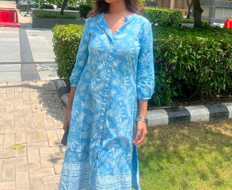 Light Blue Floral Print Kurta
