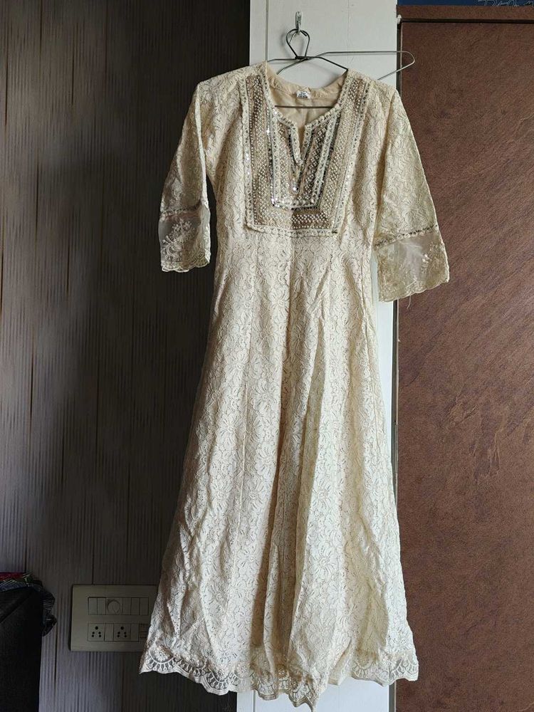 Elegant Cream Lace Ethnic Gown