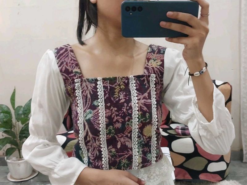 Bohemian Embroidered Crop Top Blouse