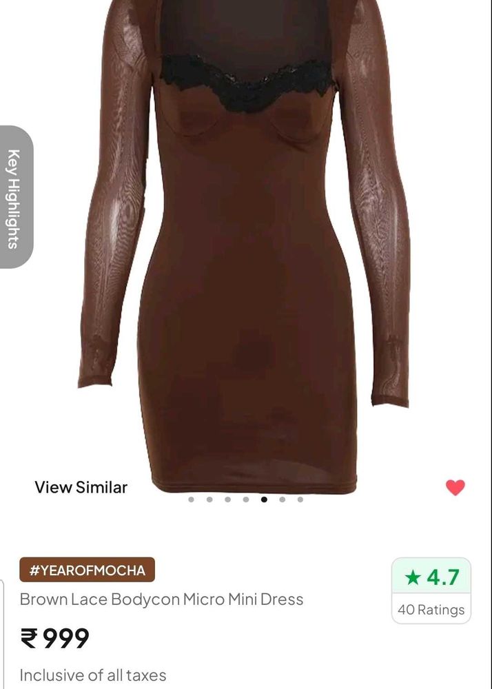 Brown Bodycon Dress with Lace Detail