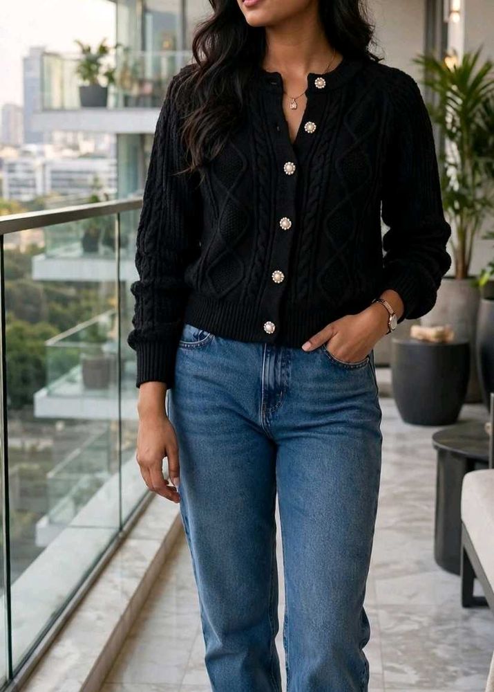 Chic Black Cable Knit Cardigan