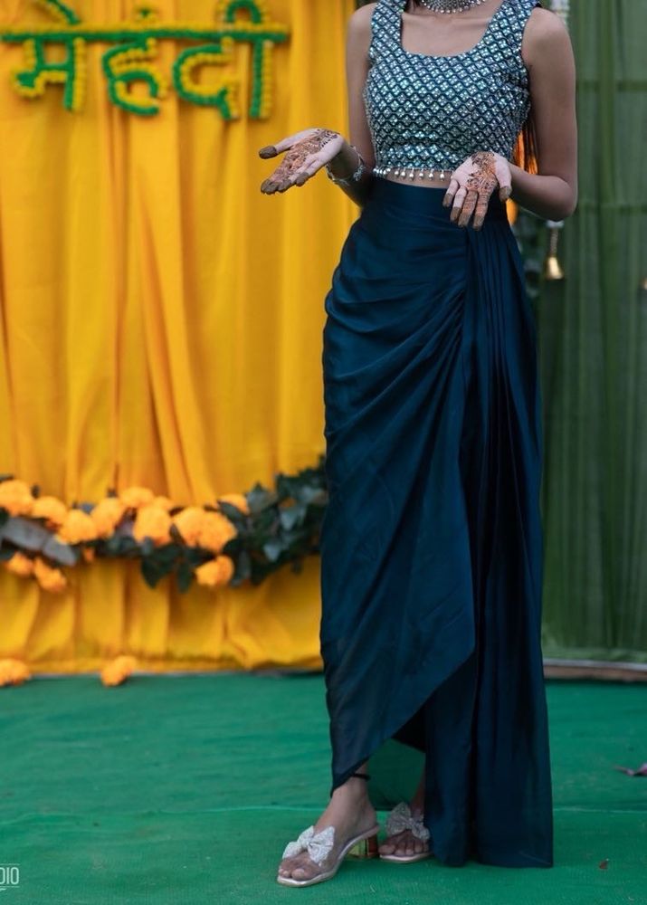 Elegant Teal Dhoti Skirt Set