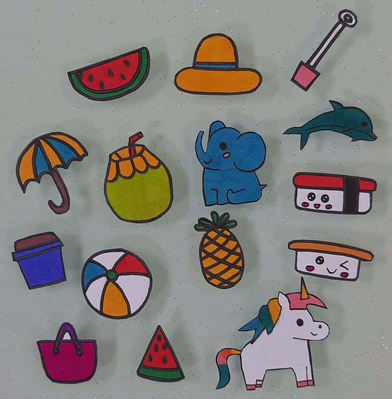 Beach,Animals And Sushi Themed Sticker Set🏖🐘🍣