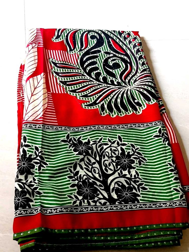 Vibrant Floral Print Saree