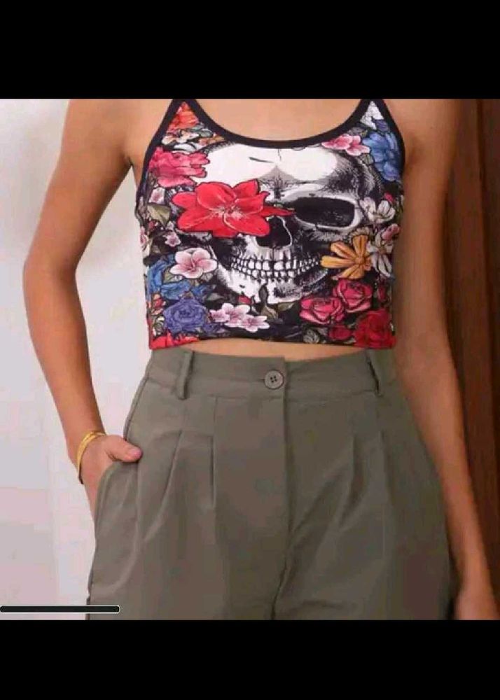 Skull Floral Print Crop Top