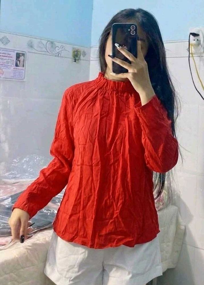 Chic Red Mock Neck Top