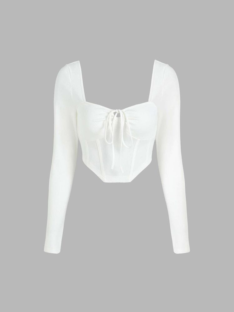 White Long Sleeve Corset style Top (little Box)