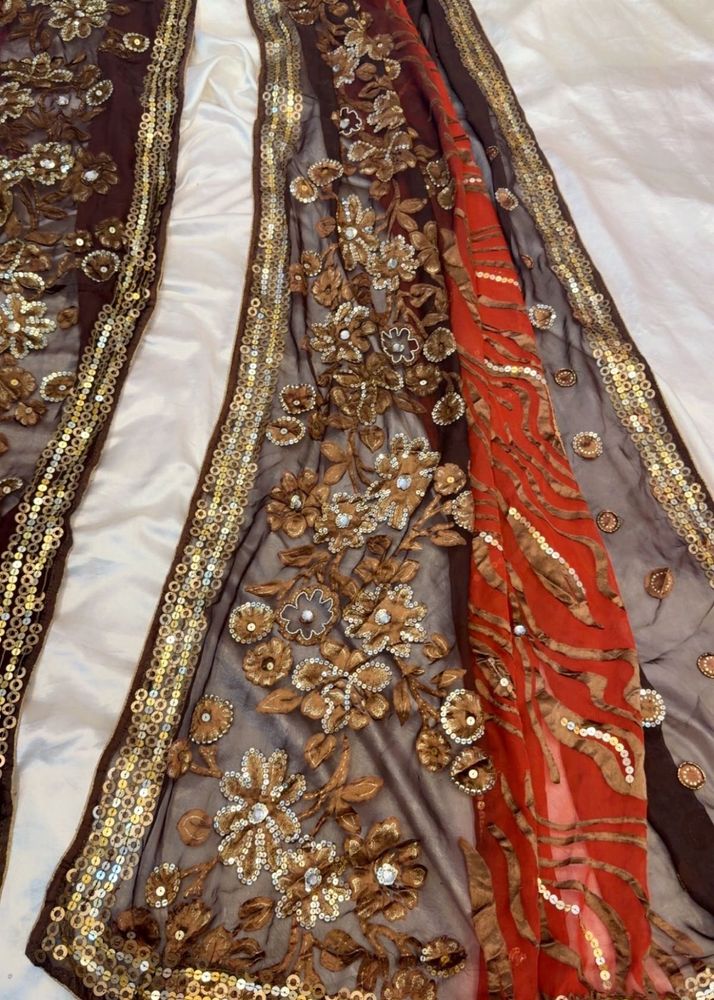 dual shade embroidered saree