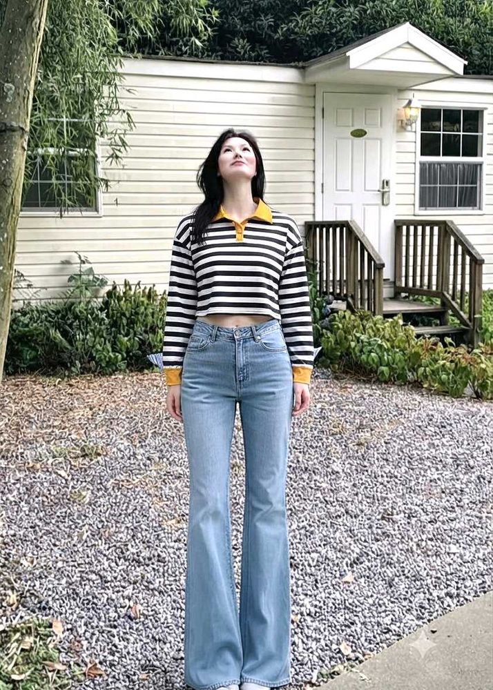 shein Striped Crop Polo Shirt✨