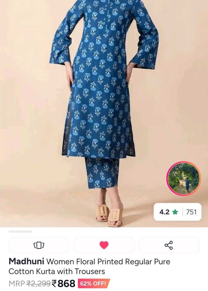 Navy Blue Floral Print Kurta