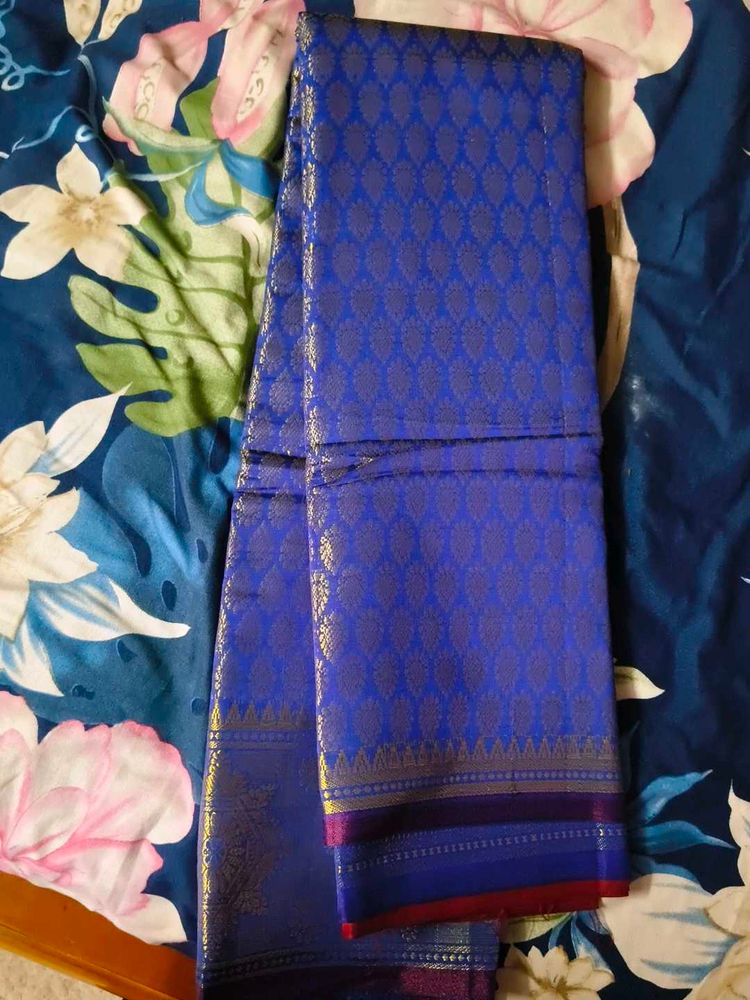 Royal Blue Silk Saree with Gold Zari