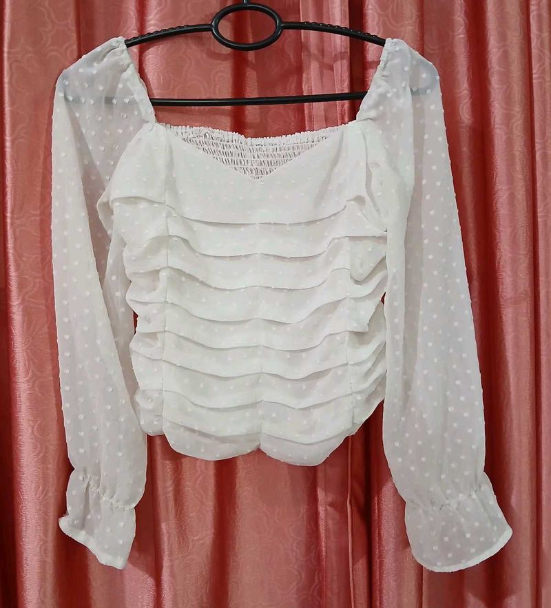 Sheer Ruffle Dot Blouse