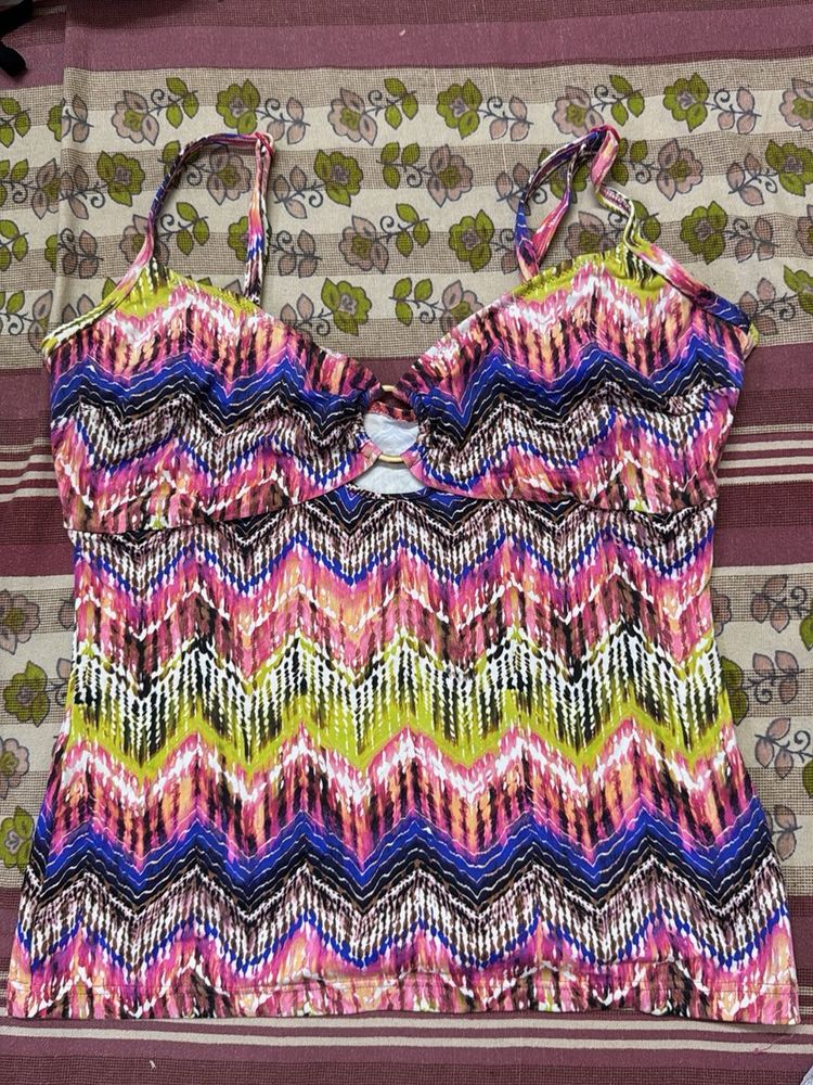Colorful Zigzag Print Bikini Top
