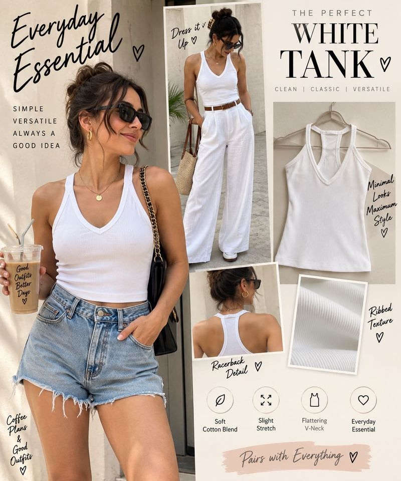 Basic white ribbed tank top